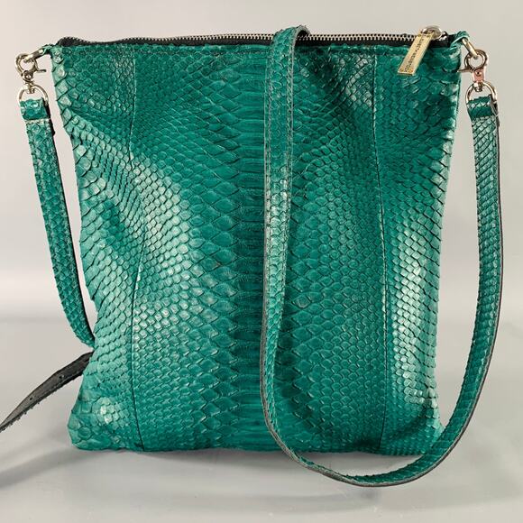 ELISABETH WEINSTOCK Green Snakeskin Leather Cross Body Handbag - Picture 2 of 7